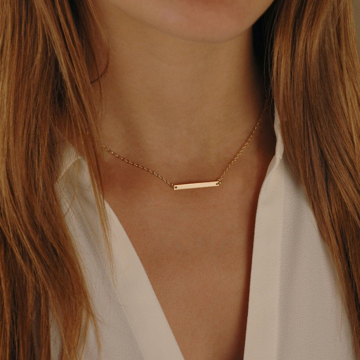 Dainty gold bar on sale necklace