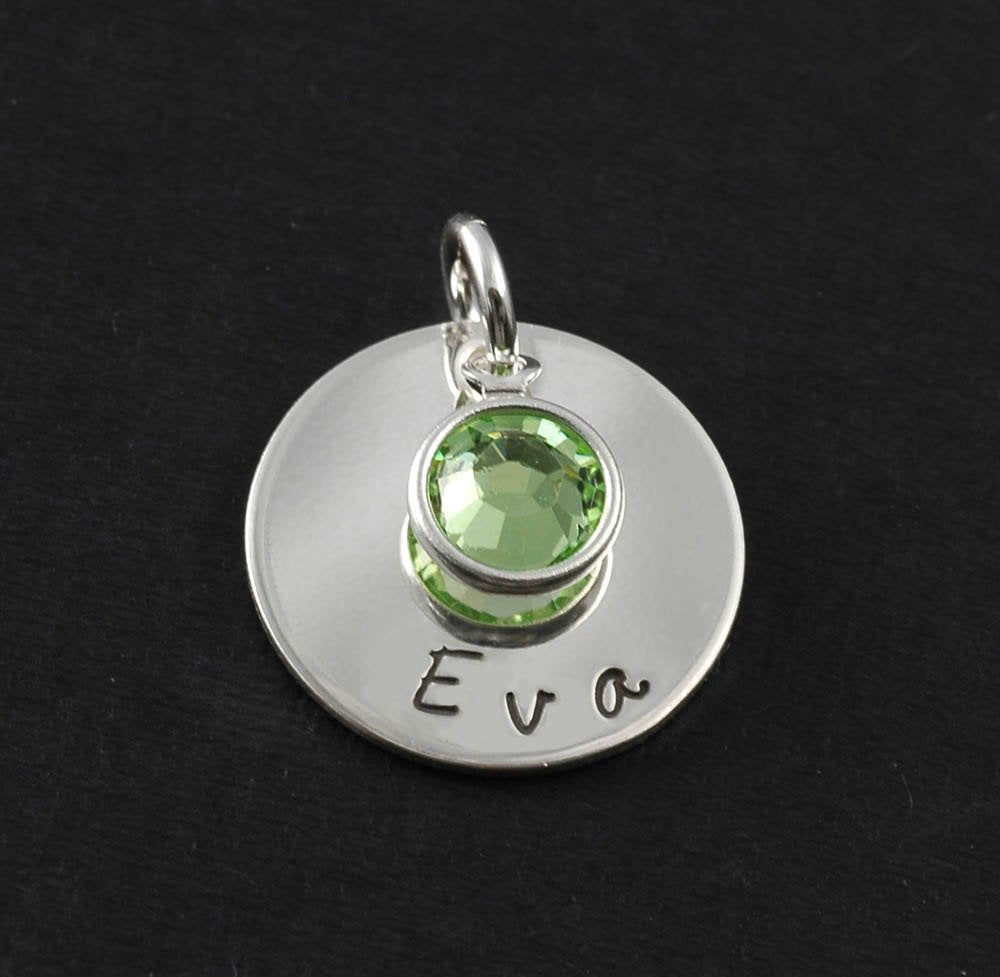 5/8 inch silver round disc with birthstone - add a charm