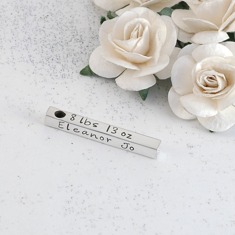 Personalized 4-sided bar - Sterling Silver -  Hand Stamped