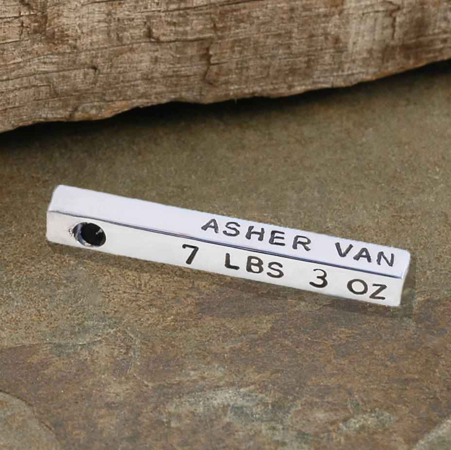 Personalized 4-sided bar - Sterling Silver -  Hand Stamped