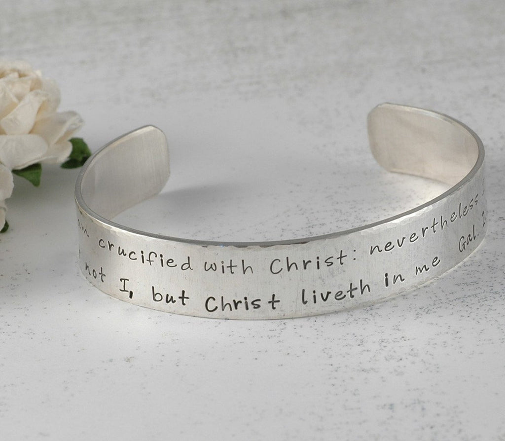 Hand Stamped Personalized Cuff Bracelet - Sterling Silver - Custom words - phrase - bible verse - names - 1/2" width