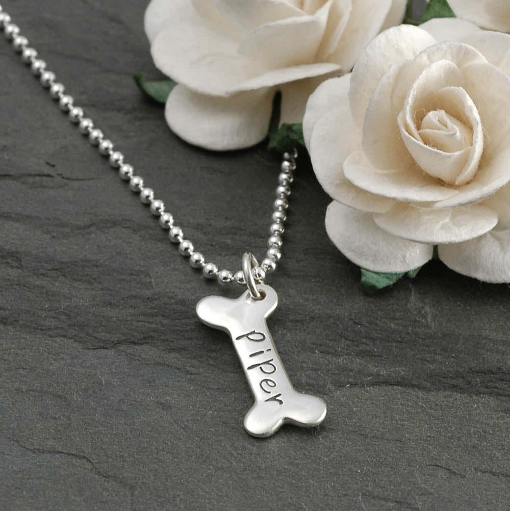Dog Bone Charm Necklace - Personalized - Sterling Silver