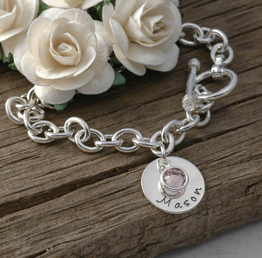 Personalized name Charm bracelet with birthstones - Mom or Grandma