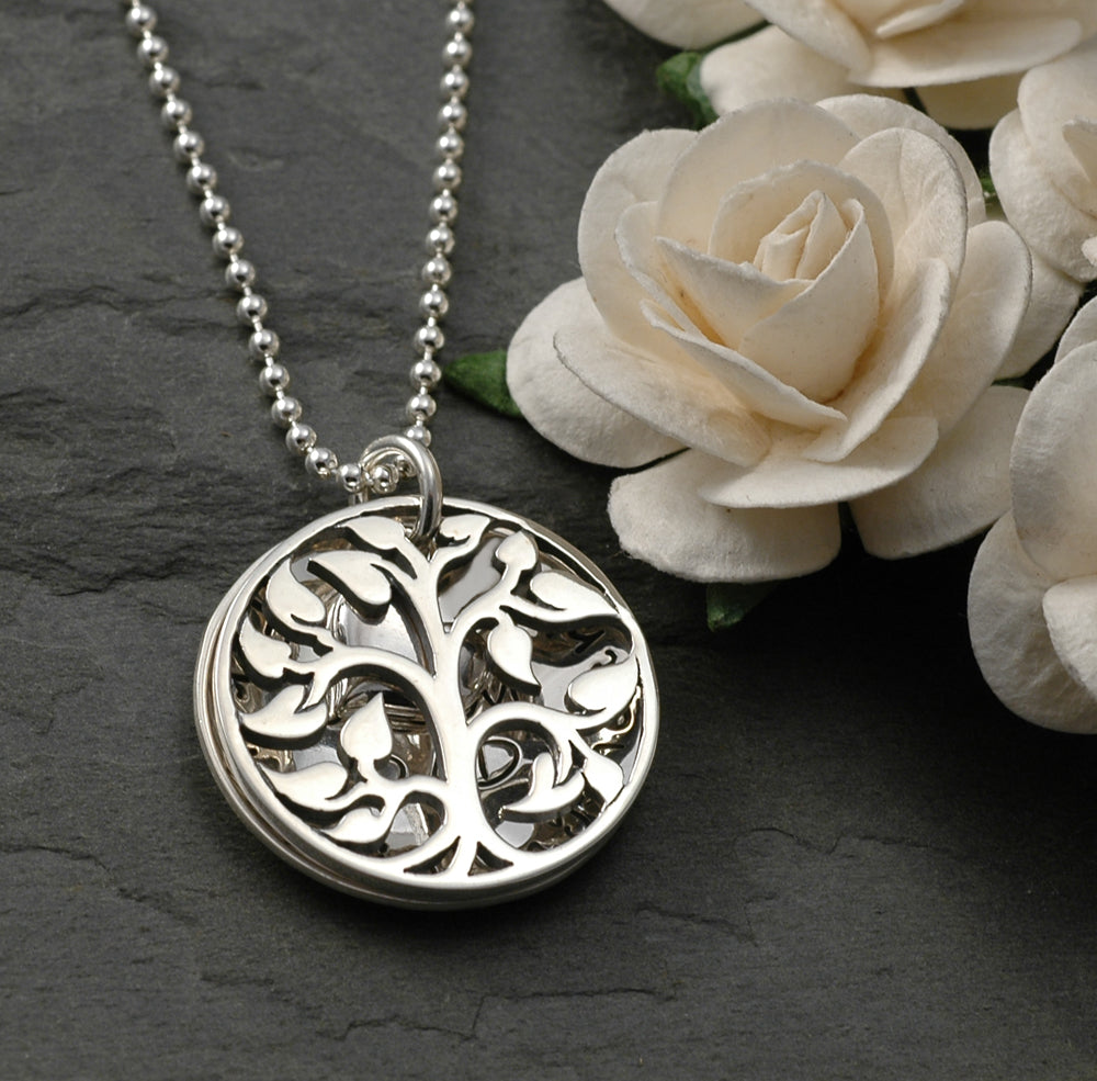 In Remembrance - Hand stamped Memorial Necklace - Family Tree - sterling silver