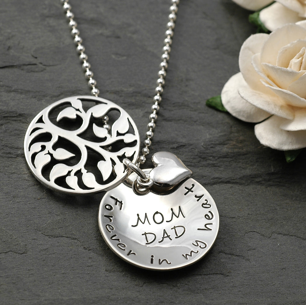 In Remembrance - Hand stamped Memorial Necklace - Family Tree - sterling silver