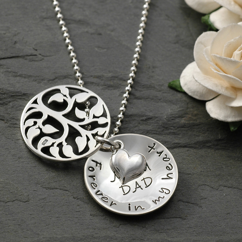 In Remembrance - Hand stamped Memorial Necklace - Family Tree - sterling silver