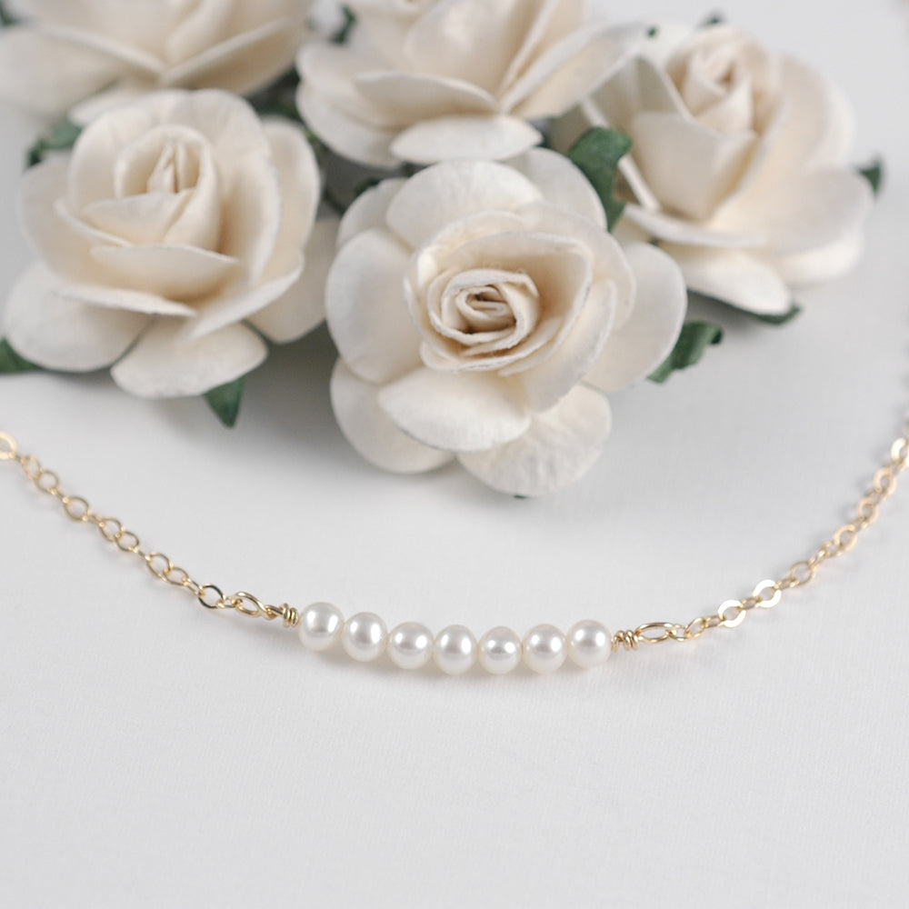 Pearl Bar Necklace, Gold Filled, Sterling Silver, or Rose Gold Filled, Layering Jewelry, Dainty, Delicate Gold Choker