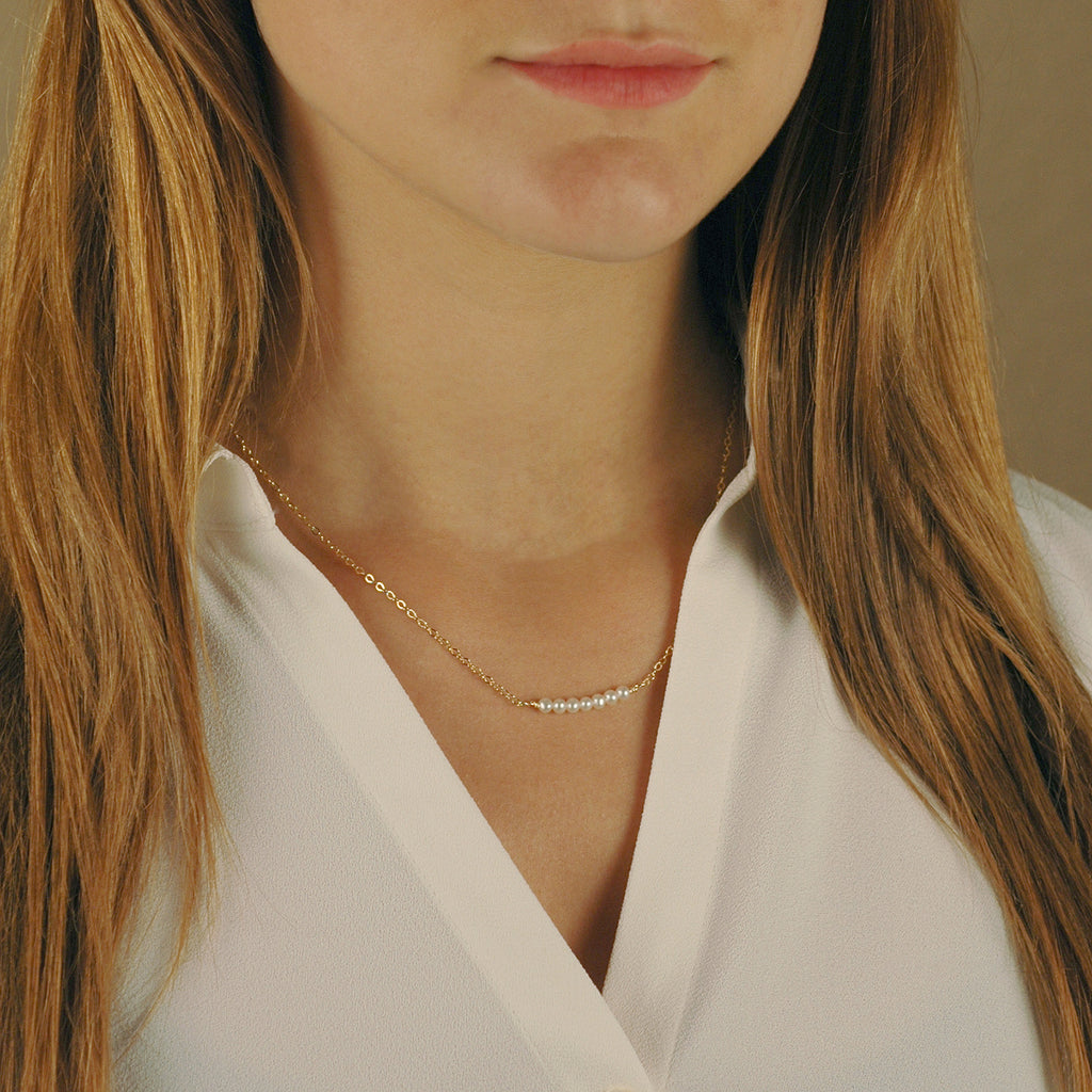 Pearl Bar Necklace, Gold Filled, Sterling Silver, or Rose Gold Filled, Layering Jewelry, Dainty, Delicate Gold Choker