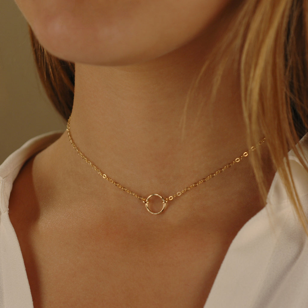 Open Circle Choker, Gold Filled or Sterling Silver, Layering Jewelry, Hammered eternity circle Necklace, Delicate Gold Infinity Choker