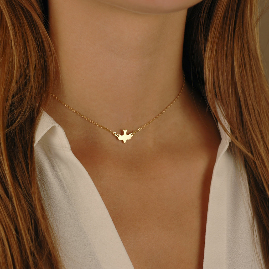 Small Bird Necklace, 14k gold filled, Sterling Silver, Rose Gold Filled, Soaring Bird Choker, Layering Jewelry, Dove Necklace, Sparrow