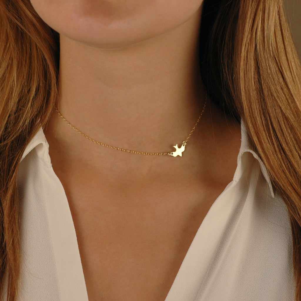 Small Bird Necklace, 14k gold filled, Sterling Silver, Rose Gold Filled, Soaring Bird Choker, Layering Jewelry, Dove Necklace, Sparrow