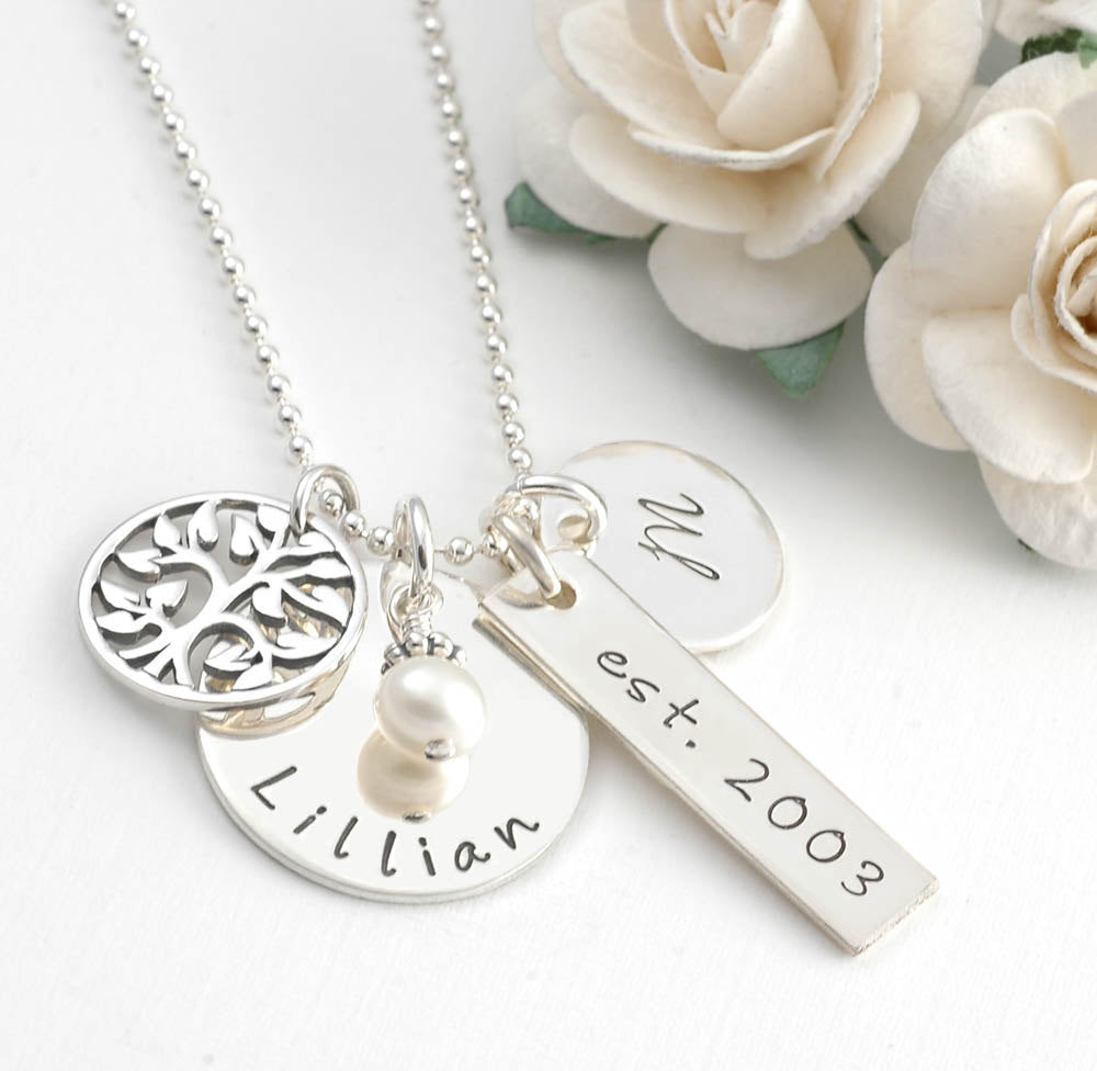 Family Necklace - Personalized hand stamped necklace