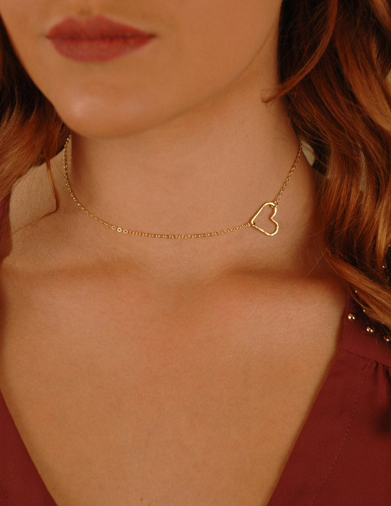 Hammered Heart Necklace or Choker, Gold Filled, Rose Gold Filled, or Sterling Silver, Layering Jewelry, Hammered Heart Necklace, Delicate Gold Heart