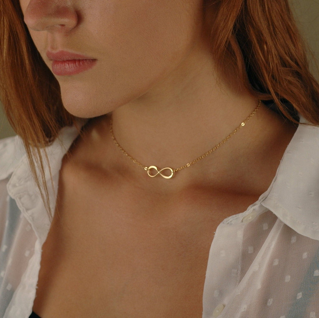 Infinity Choker Necklace, Gold, Silver, or Rose Gold, Layering Jewelry, Dainty Infinity Necklace, Delicate Gold Infinity Choker
