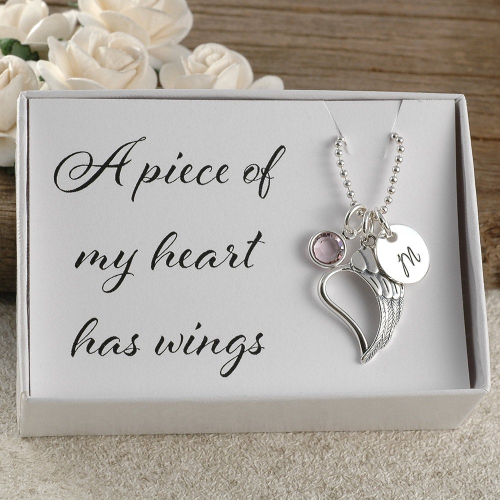 A piece of my heart has wings, memorial for dad, mom, sister, brother, aunt, uncle, baby, miscarriage, infant loss, sterling silver necklace