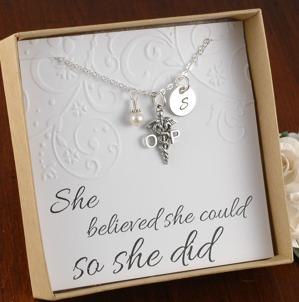 Sterling Silver - OP Necklace - Initial Charm, Pearl or Birthstone