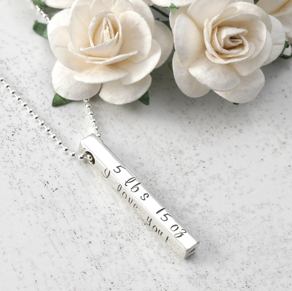 Personalized 4-sided bar - Sterling Silver -  Hand Stamped