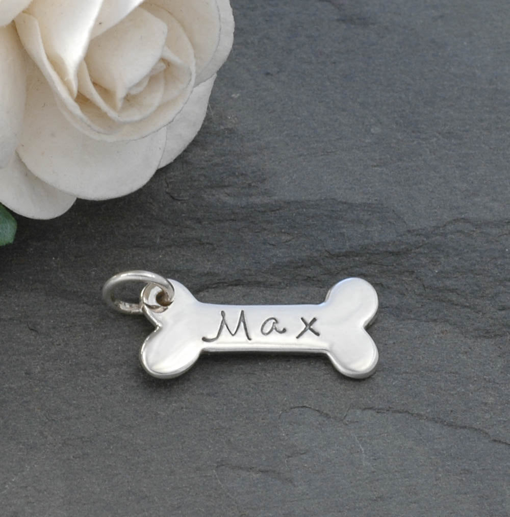 Dog Bone Charm - Personalized - Sterling Silver or Gold (bronze)