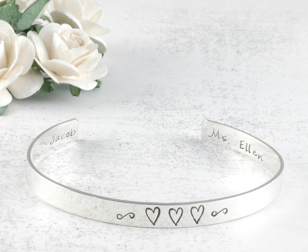 Personalized Cuff Bracelet sterling silver engraved - 1/4 inch width - Names or words