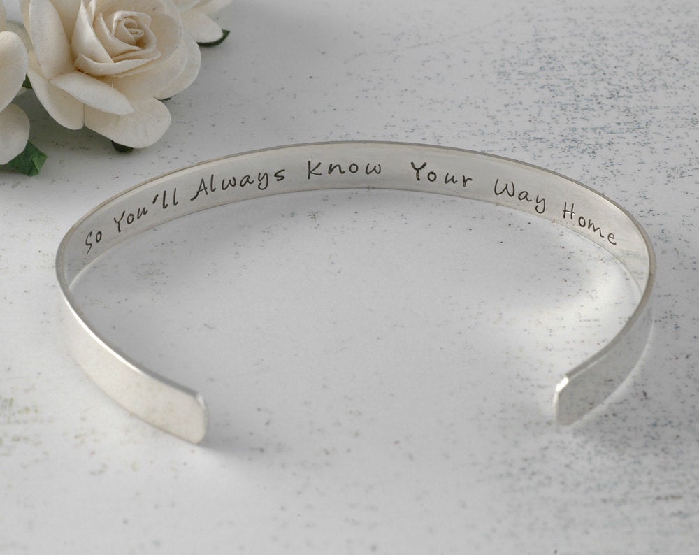 Latitude and Longitude Coordinates - Personalized Cuff Bracelet sterling silver engraved - 1/4 inch width