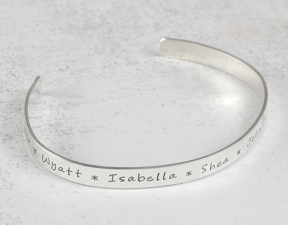 Latitude and Longitude Coordinates - Personalized Cuff Bracelet sterling silver engraved - 1/4 inch width