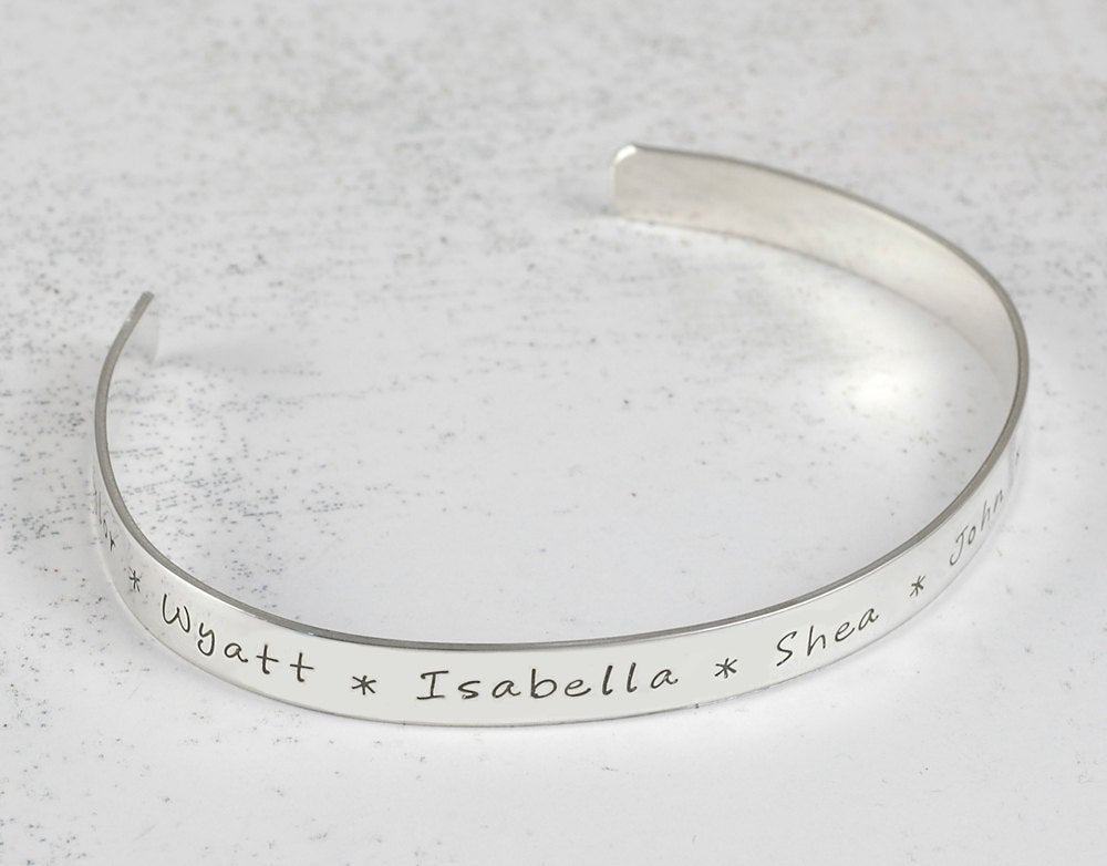 Personalized Cuff Bracelet sterling silver engraved - 1/4 inch width - Names or words