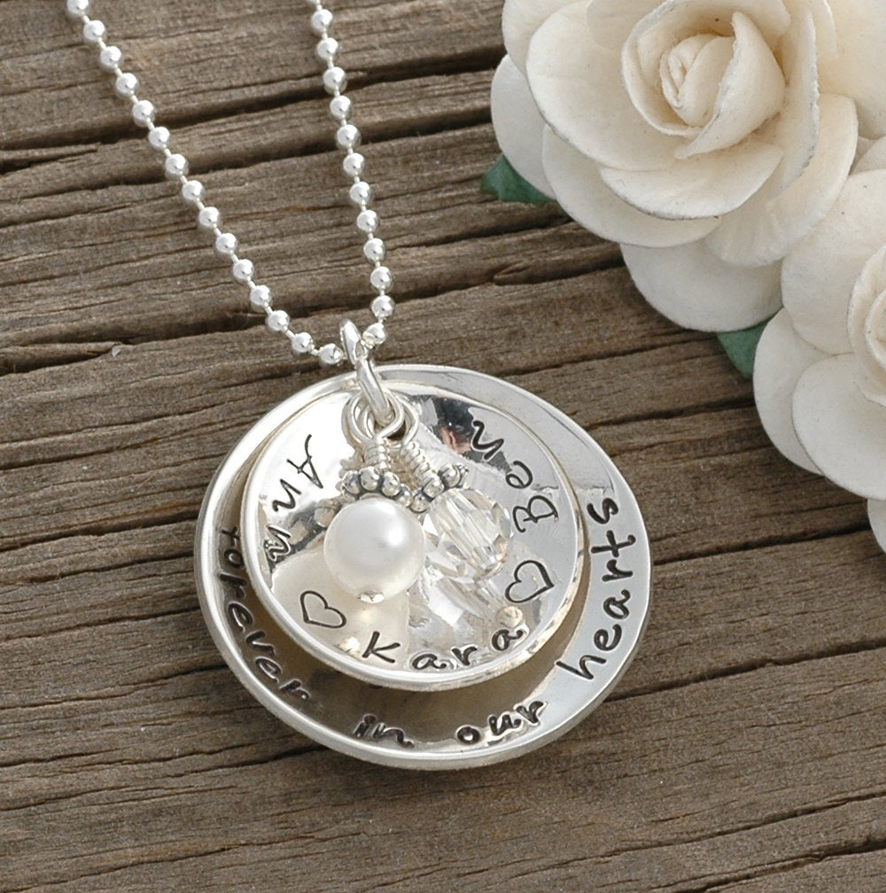 Personalized Double Stacked Necklace - Concave, with 2 birthstones