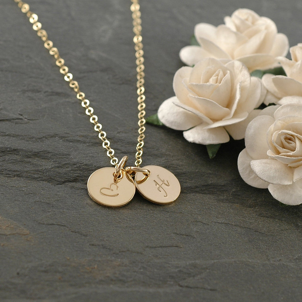 Hand Stamped Gold-filled Initial Necklace - One or Two or more initial discs