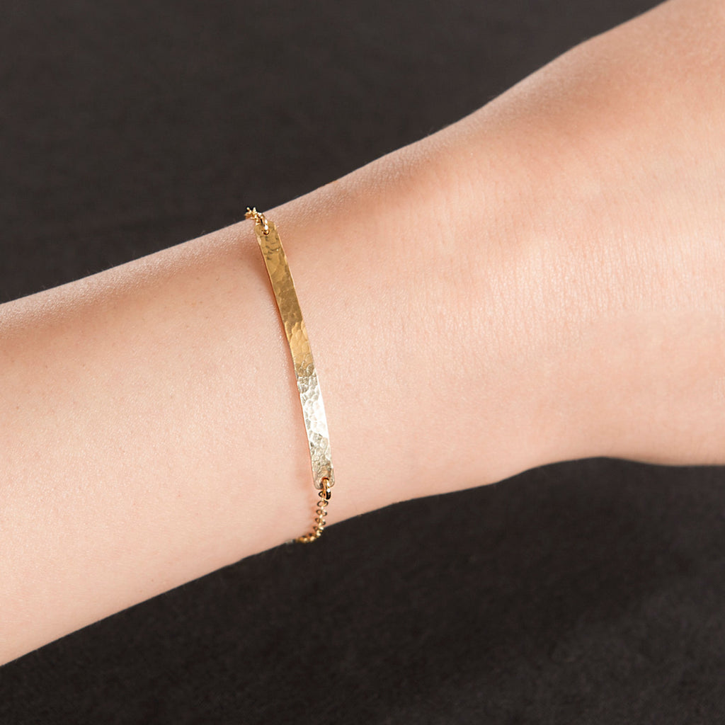 Hammered Bar Bracelet, Delicate gold bar bracelet, Narrow bar bracelet, 14K Gold Filled, Sterling Silver, or Rose Gold Filled