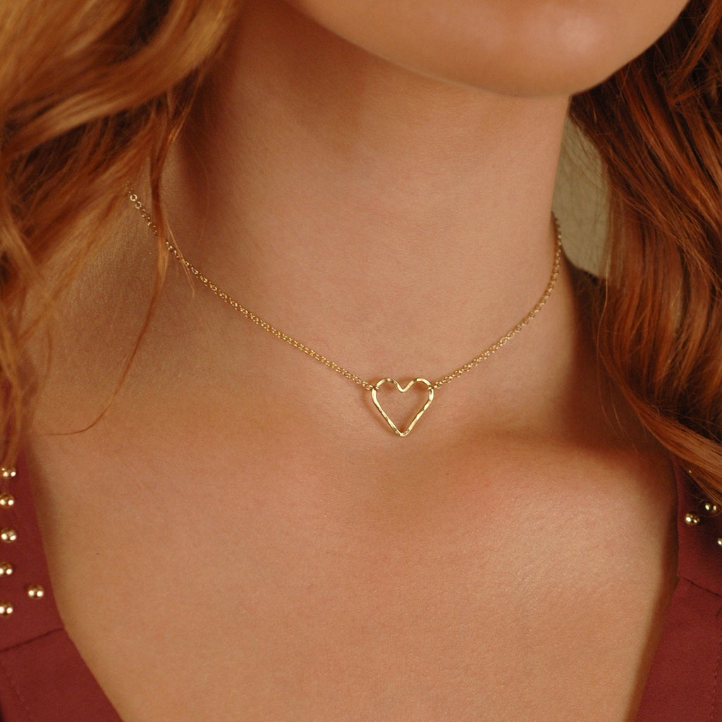 Hammered Heart Necklace or Choker, Gold Filled, Rose Gold Filled, or Sterling Silver, Layering Jewelry, Hammered Heart Necklace, Delicate Gold Heart