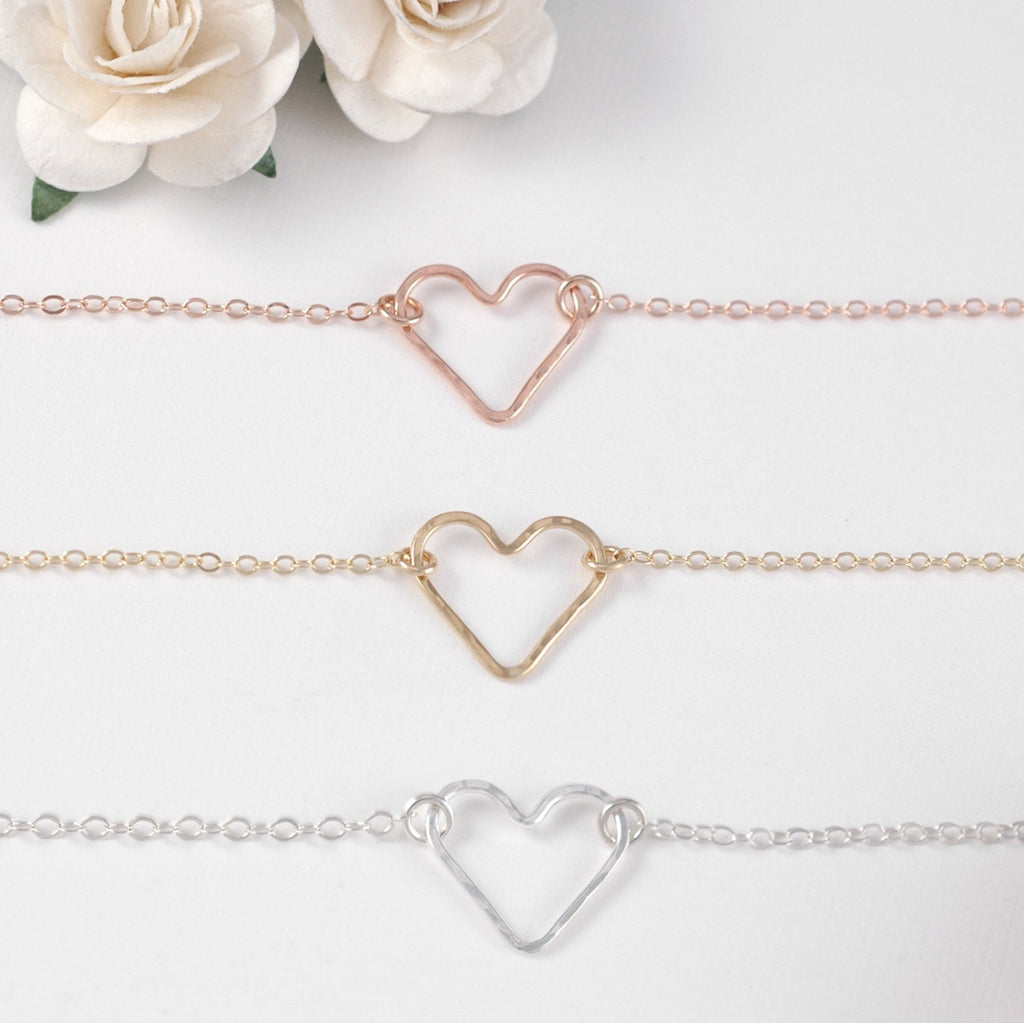 Hammered Heart Necklace or Choker, Gold Filled, Rose Gold Filled, or Sterling Silver, Layering Jewelry, Hammered Heart Necklace, Delicate Gold Heart