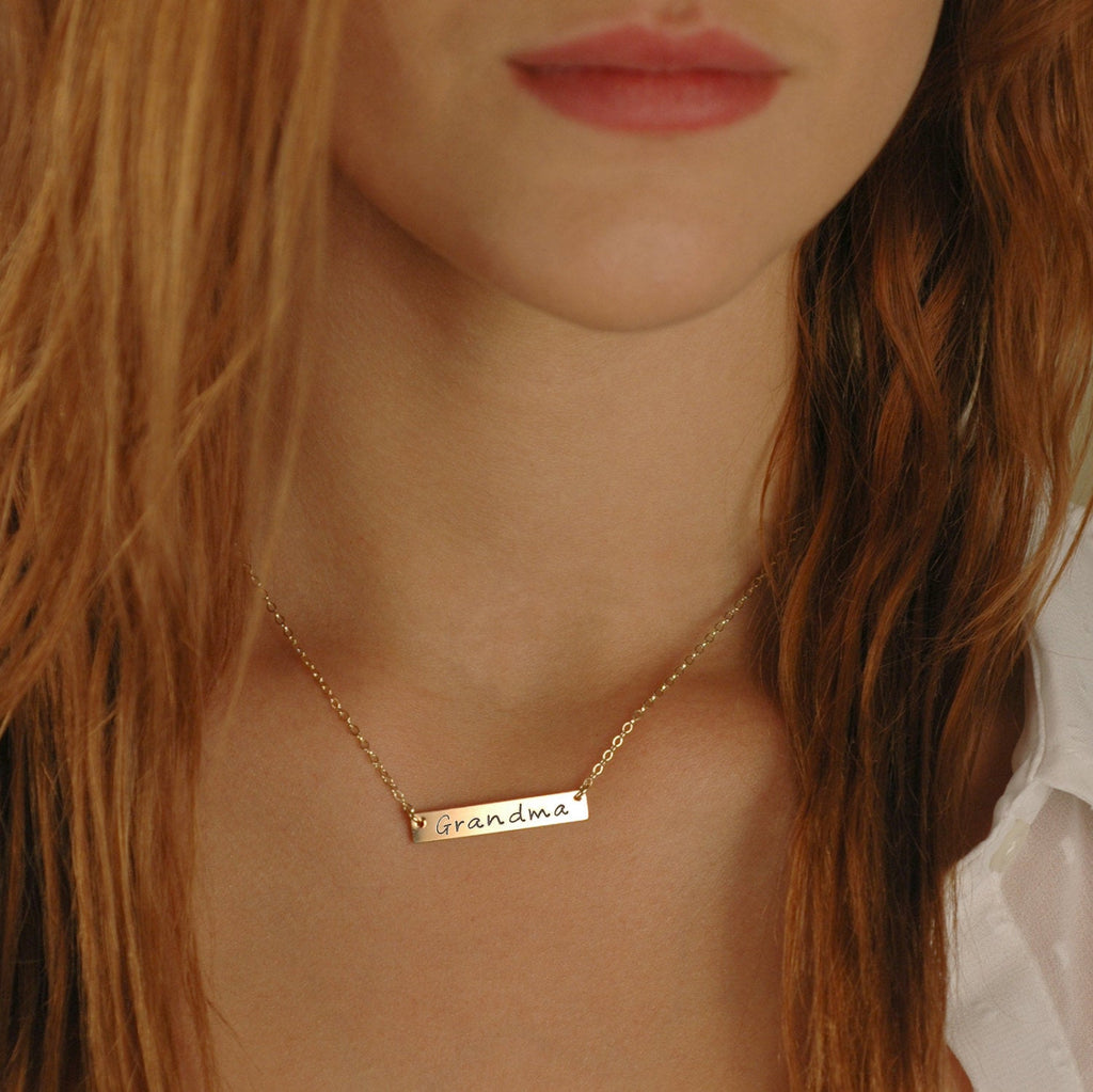 Name Bar Necklace, Gold Bar Necklace, Personalized hand stamped 14K Gold Filled Bar, Sterling Silver, Rose Gold, Perfect layering necklace