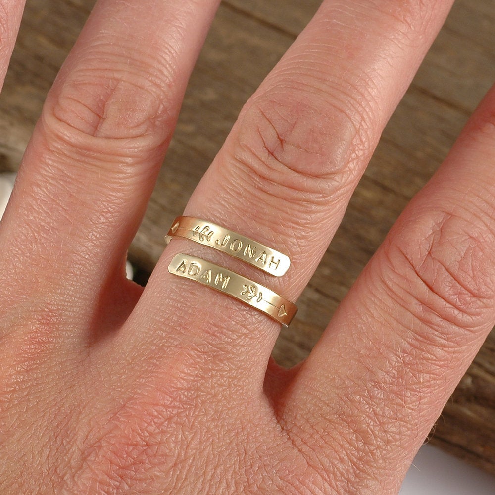 Wrap Ring - Personalized - Custom - hand stamped - Silver, Gold, Rose Gold, Brass, Aluminum, or Copper