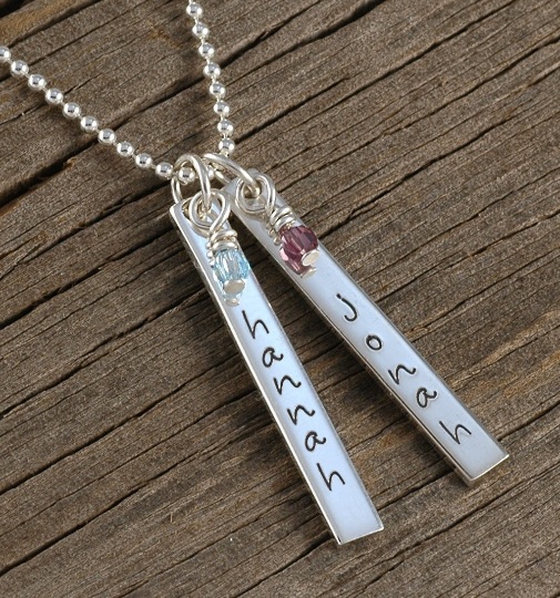 Mother's Jewelry - Personalized Necklace - Two Rectangle Tags - Double Sided - Vertical Bar Necklace, Mother's Day gift, gifts for mom