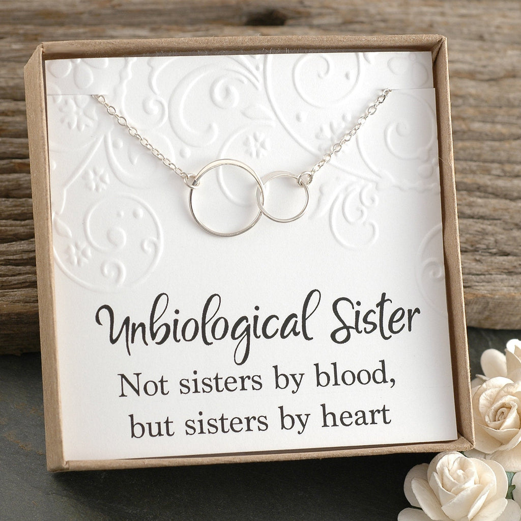 Unbiological Sister - Connected circles - Eternity - Infinity necklace - double intertwined rings - two linked circles - best friends gift