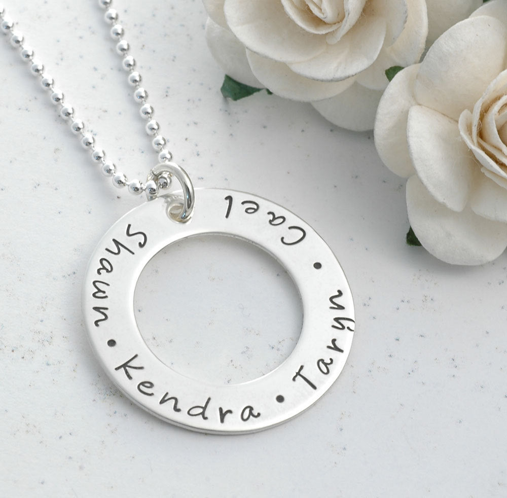 Personalized Hand Stamped Necklace - Washer style - Eternity Circle